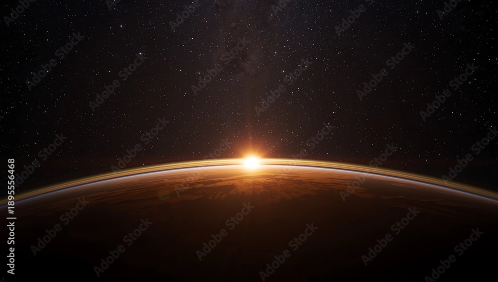Fototapeta premium Landscape with Milky way galaxy. Sunrise and Earth view from space with Milky way galaxy