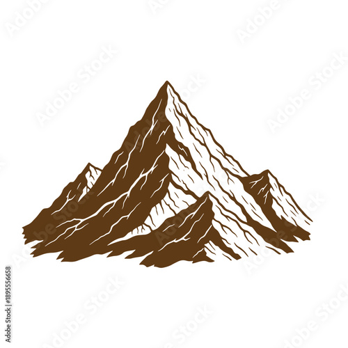 Vintage Grunge texture illustration of a mountain range with a large peak and several smaller peaks