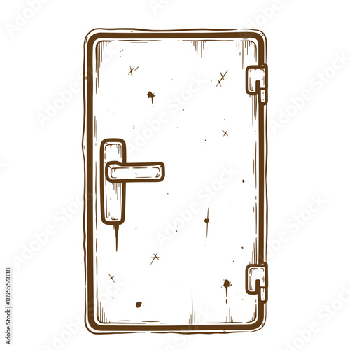Vintage Grunge texture illustration of vintage distressed metal door with handle and hinges  closed locked door