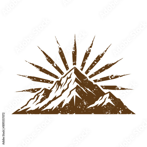 Vintage Grunge texture mountain range with sun rising behind  scenic landscape illustration