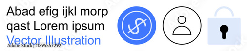 Data protection, online security, personal privacy, financial security, authentication, cybercrime prevention. Visual includes a user profile, lock and financial symbol. Online security and personal