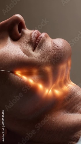 Endolift laser fiber procedure on female cheek for skin tightening.