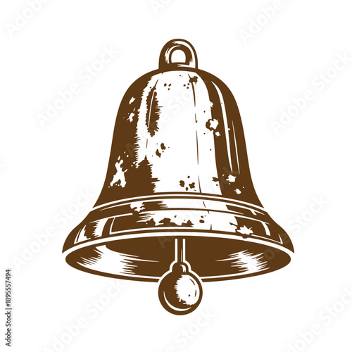 Vintage Grunge texture Vintage metal bell with distressed texture and ball clapper hanging from it  isolated on white background