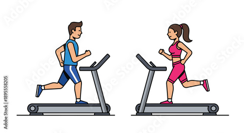 A man and woman running on treadmills depicting fitness and exercise