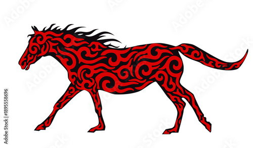Fire Horse isolated on white background, side view. Chinese New Year mustang, vector eps 10
