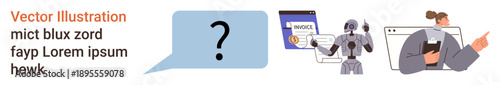 Artificial intelligence, digital transformation, business automation, communication tools, teamwork, technology concepts. Robot interacting with systems and humans. AI and digital transformation
