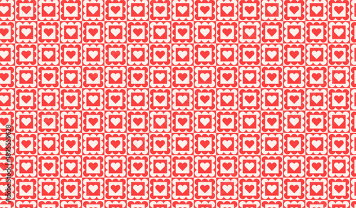 Cute heart tile seamless pattern with red and white romantic shapes. Geometric heart design perfect for Valentine’s Day, love themes, backgrounds, gift wrap, social media and branding projects.