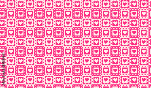 Cute heart tile seamless pattern with pink and white romantic shapes. Geometric heart design perfect for Valentine’s Day, love themes, backgrounds, gift wrap, social media and branding projects.