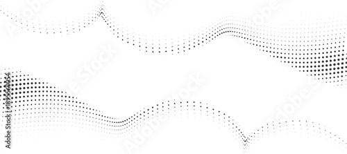 Smooth black halftone dotted wave ridge with subtle depth, abstract minimal background for branding, posters, digital layouts and modern graphic design