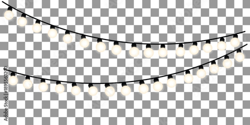 Decorative hanging outdoor string lights with warm glowing bulbs for festive celebration and party decoration.