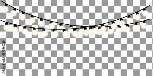 Decorative hanging outdoor string lights with warm glowing bulbs for festive celebration and party decoration.