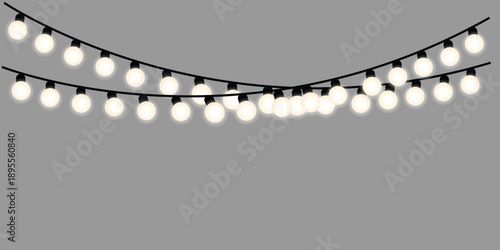 Decorative hanging outdoor string lights with warm glowing bulbs for festive celebration and party decoration.
