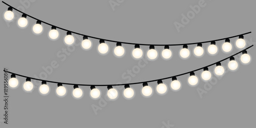 Decorative hanging outdoor string lights with warm glowing bulbs for festive celebration and party decoration.