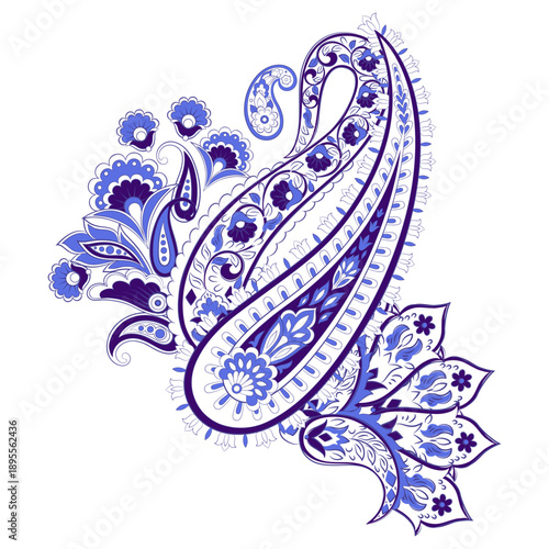 Paisley vector pattern. Isolated Fantastic flower, leaves