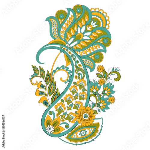 Floral isolated pattern with paisley ornament. Ornate floral decor. Vector illustration