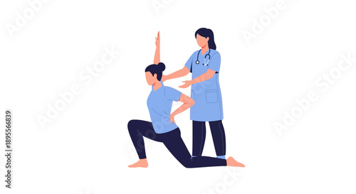 Female physiotherapist assisting patient with stretching exercise