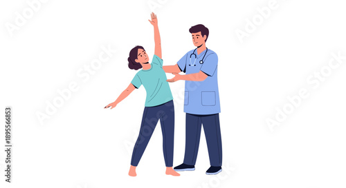 Male physiotherapist guiding patient through stretching exercise