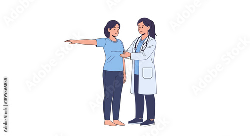 Female doctor examines patient's arm movement during medical checkup