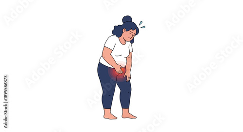 Overweight woman suffering from groin pain and discomfort
