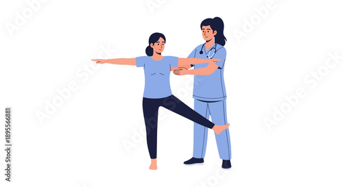 Female patient doing leg exercise with help from physiotherapist