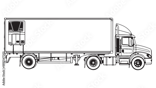Line Art Illustration of a Refrigerated Truck on White Background