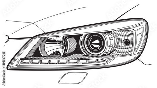 Monochrome Automotive Headlight Design with Grille Detail