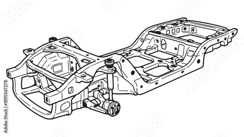 Detailed Isometric Vector Illustration of Vehicle Chassis Frame Structure