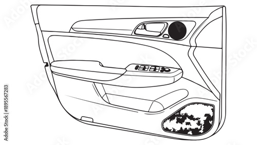 Detailed Outline of a Car Door Panel with Interior Elements
