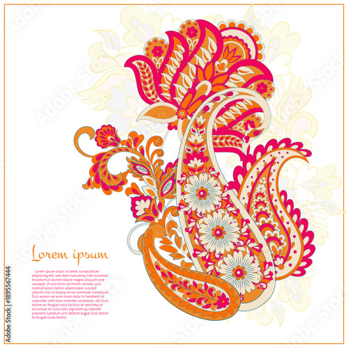Paisley vector isolated pattern. Damask floral illustration in batik style