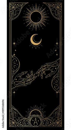 Celestial Hands Reaching with Sun and Moon.