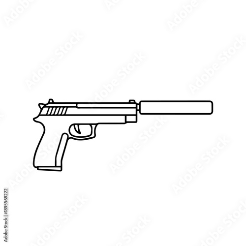 pistol with a silencer line icon vector on a white background
Vector line icon