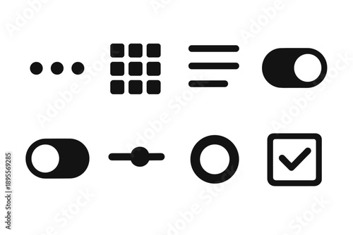 Minimalist user interface icons: toggle switches and menu symbols