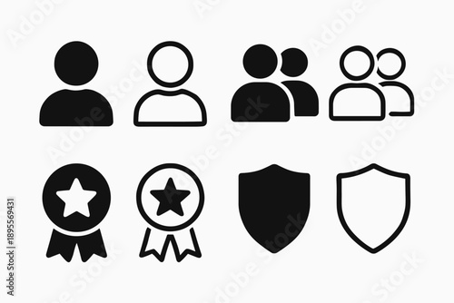 Minimalist icon set for profiles, groups, and achievements