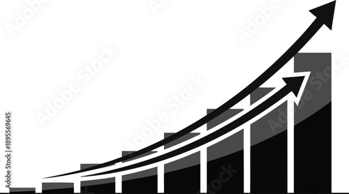 Black and white graph showing upward trend with arrow.