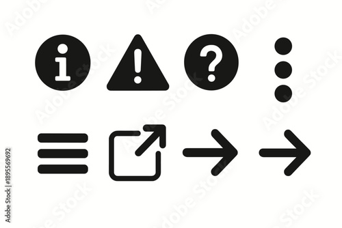 Simple black informational icons set on white background
