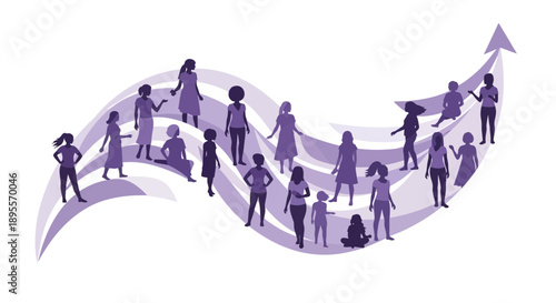 Diverse group of women depicted on a rising graph.