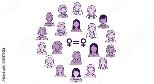 Diverse group of women celebrating gender equality symbol.