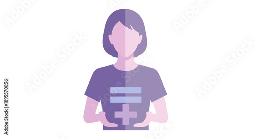 Woman holding equality symbol and plus sign.