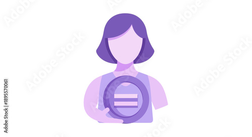 Woman holding equality symbol in magnifying glass illustration.