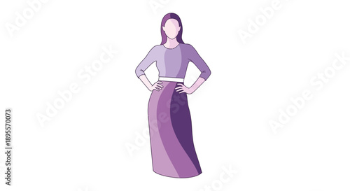 Elegant Woman in Purple Skirt and Top.