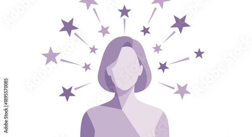 Woman with stars around her head representing creativity and inspiration.