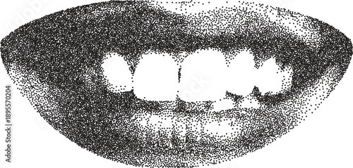 Mouth smile retro y2k stipple design lip halftone brutalist urban vector png with clear background, tongue 2000s photocopy grunge tattoo gen z effect