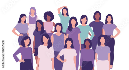 Diverse group of women standing together confidently.