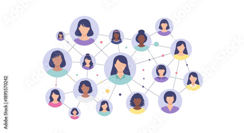 Diverse Group of Women Connected in a Network.
