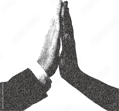 Hand retro y2k stipple design finger halftone brutalist urban vector png with clear background, gesture 2000s photocopy grunge tattoo gen z effect