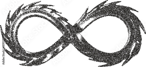 Infinity retro y2k stipple design endless halftone brutalist urban vector png with clear background, loop 2000s photocopy grunge tattoo gen z effect