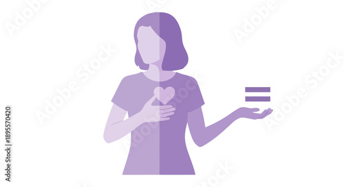 Woman holding heart and equality symbol illustration.