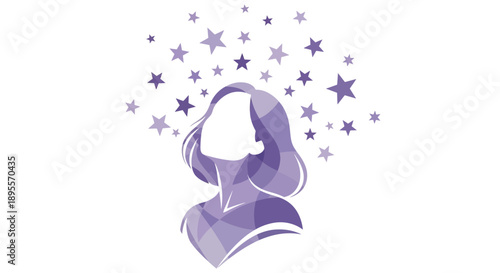Womans Silhouette with Stars Emanating from Head.