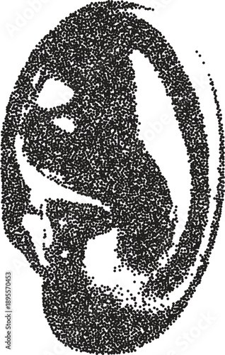 Ear retro y2k stipple design listen halftone brutalist urban vector png with clear background, hearing 2000s photocopy grunge tattoo gen z effect