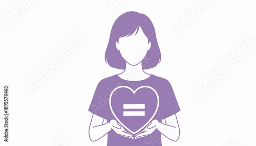 Woman holding heart with equality symbol representing gender equality and human rights.